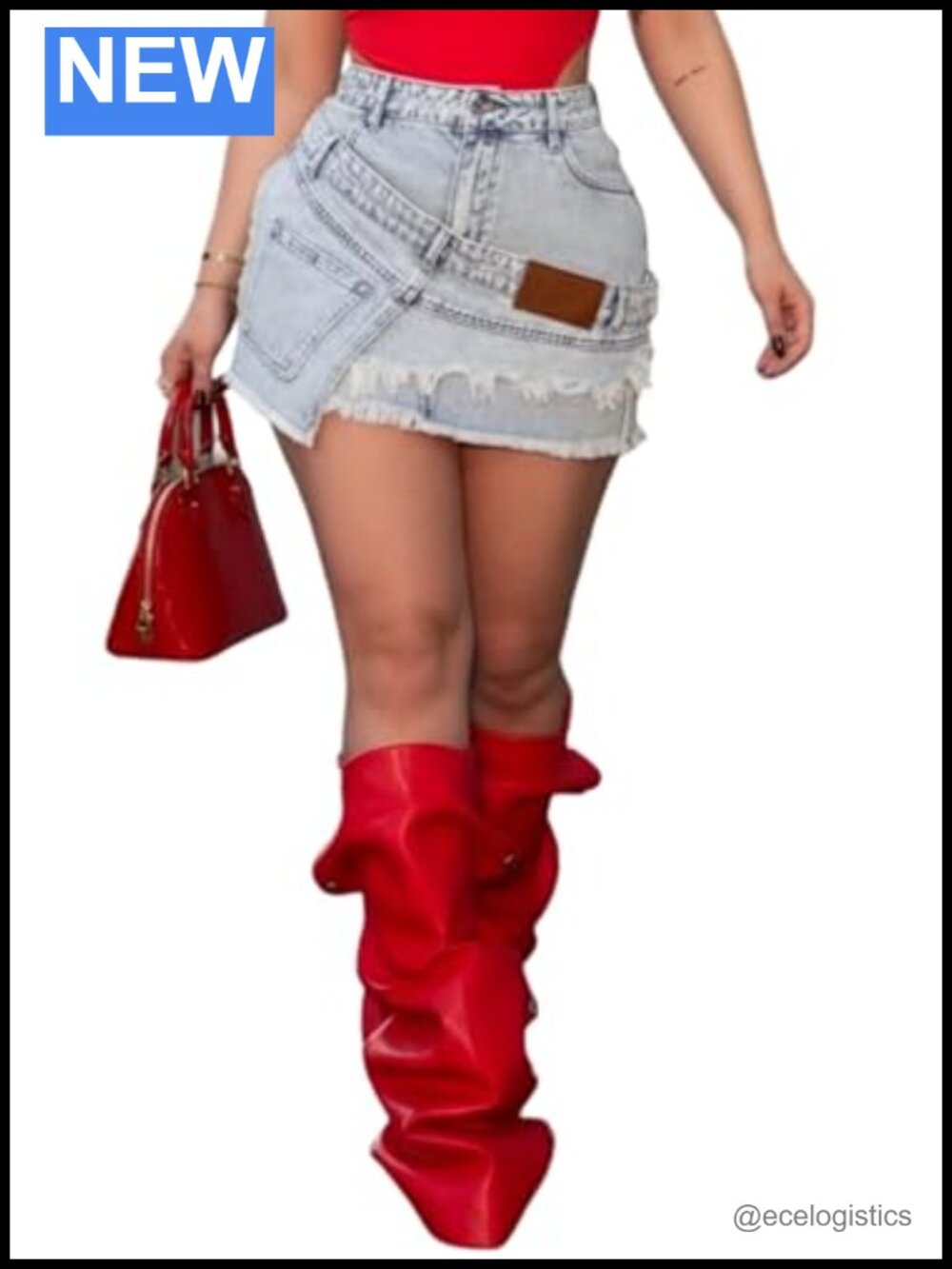 Women's High Waist Bodycon Denim Skort Raw Hem Asymmetrical Stretchy Summer